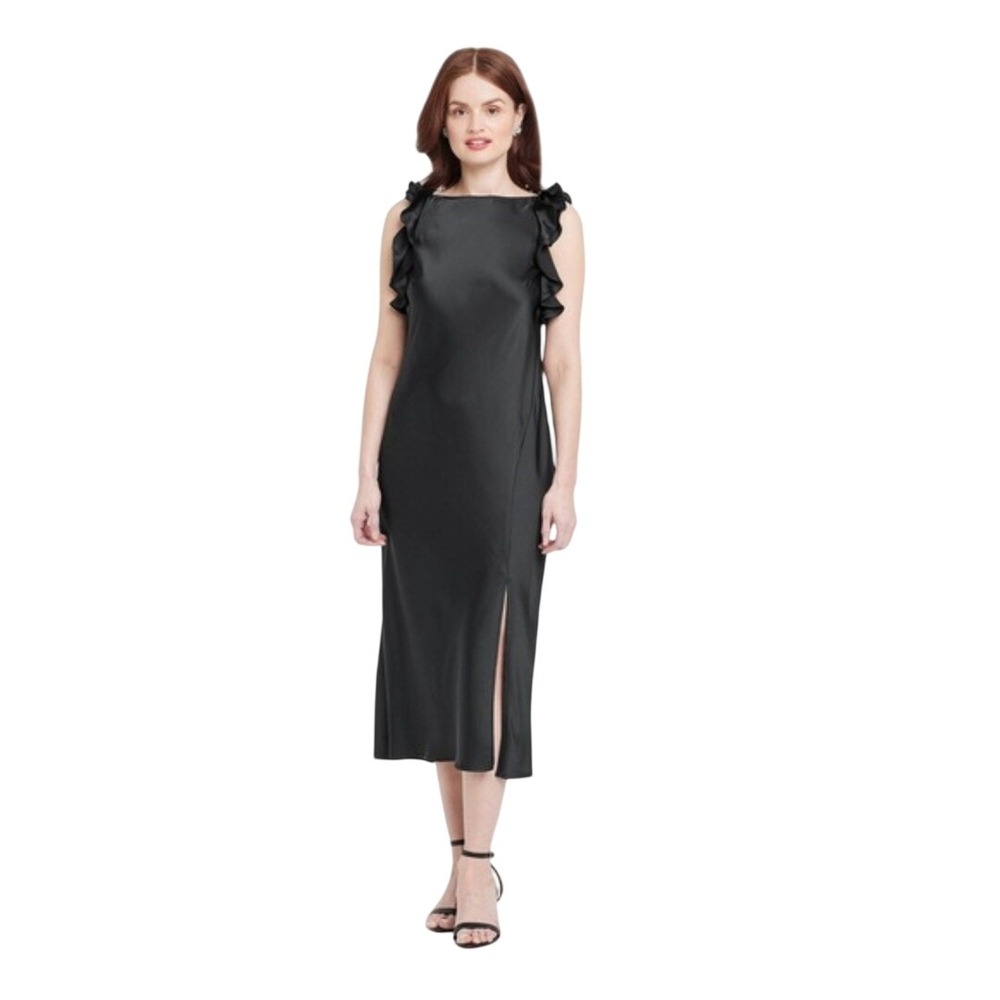 A New Day Women's Black Ruffle Shoulder Sleeveless Sheath Dress Size XL